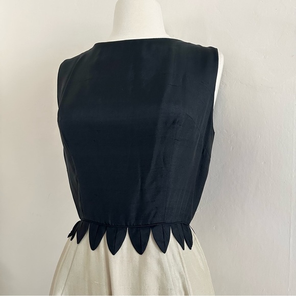 Vintage 60s Jay Herbert Silk Dress Sz XS/S Black Cream Gold Cocktail Knee Length - Picture 11 of 12